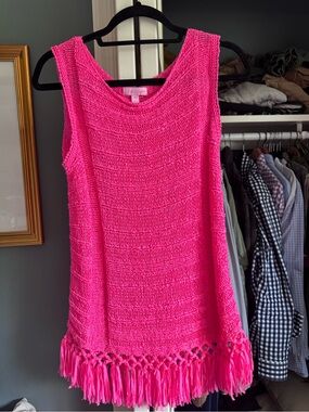 Lilly Pulitzer Hot Pink Knit Fringe Tank Top